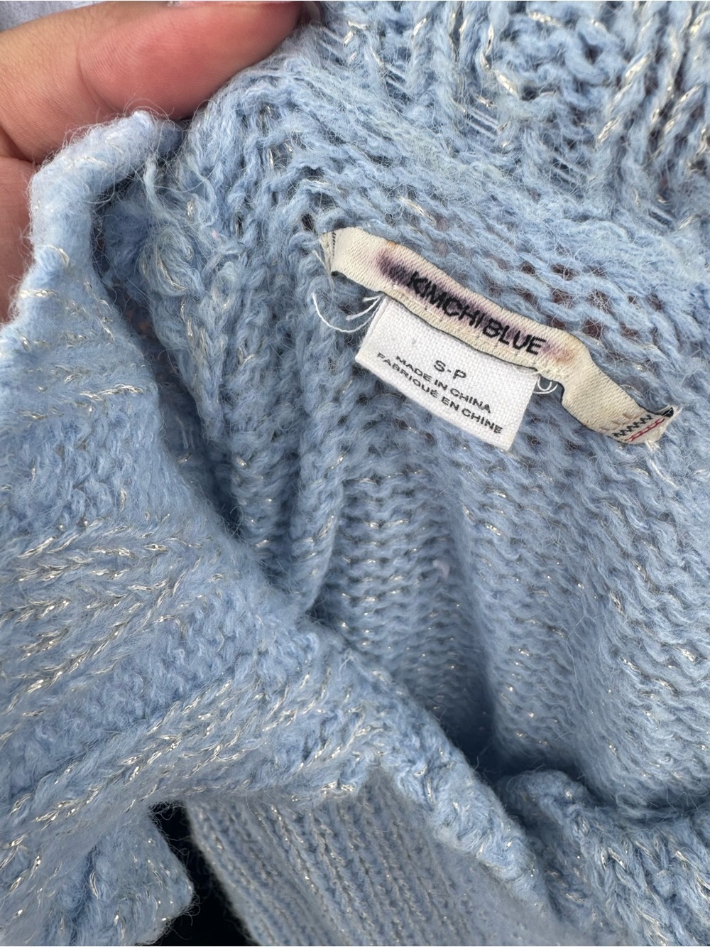 UO Kimchi Blue iridescent Knit Light Blue Button up cropped sweater - Picture 7 of 9